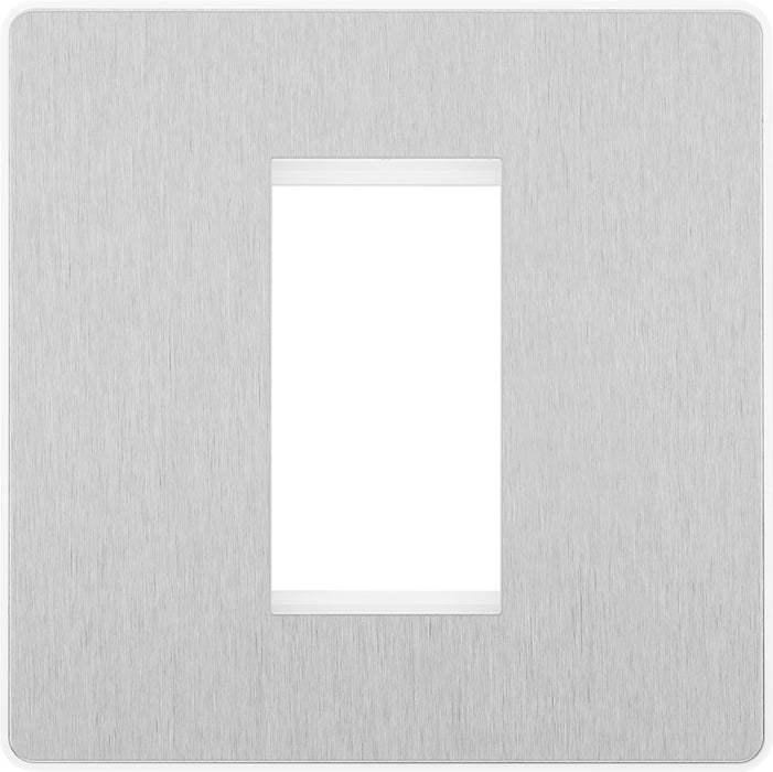 BG Evolve PCDBSEMS1W Single Euro Module Front Plate (25 x 50) - Brushed Steel (White) - westbasedirect.com