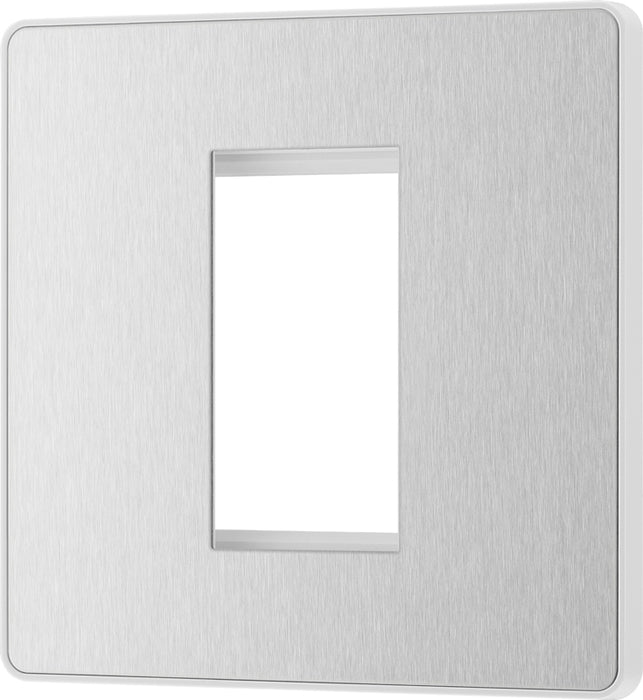BG Evolve PCDBSEMS1W Single Euro Module Front Plate (25 x 50) - Brushed Steel (White) - westbasedirect.com