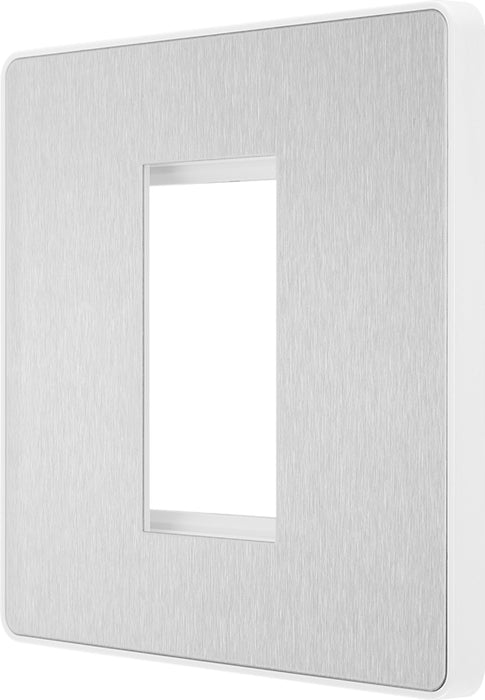 BG Evolve PCDBSEMS1W Single Euro Module Front Plate (25 x 50) - Brushed Steel (White) - westbasedirect.com