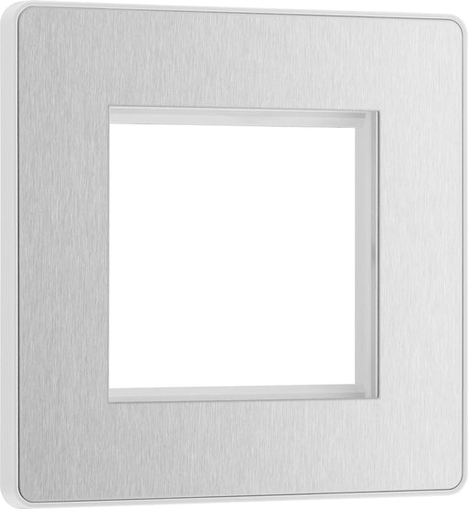 BG Evolve PCDBSEMS2W Twin Euro Module Aperture Single Front Plate (50 x 50) - Brushed Steel (White) - westbasedirect.com
