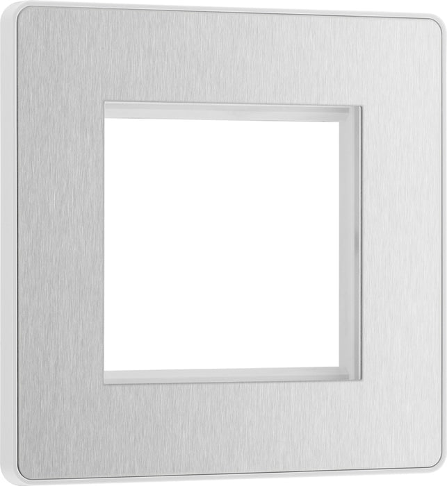 BG Evolve PCDBSEMS2W Twin Euro Module Aperture Single Front Plate (50 x 50) - Brushed Steel (White) - westbasedirect.com