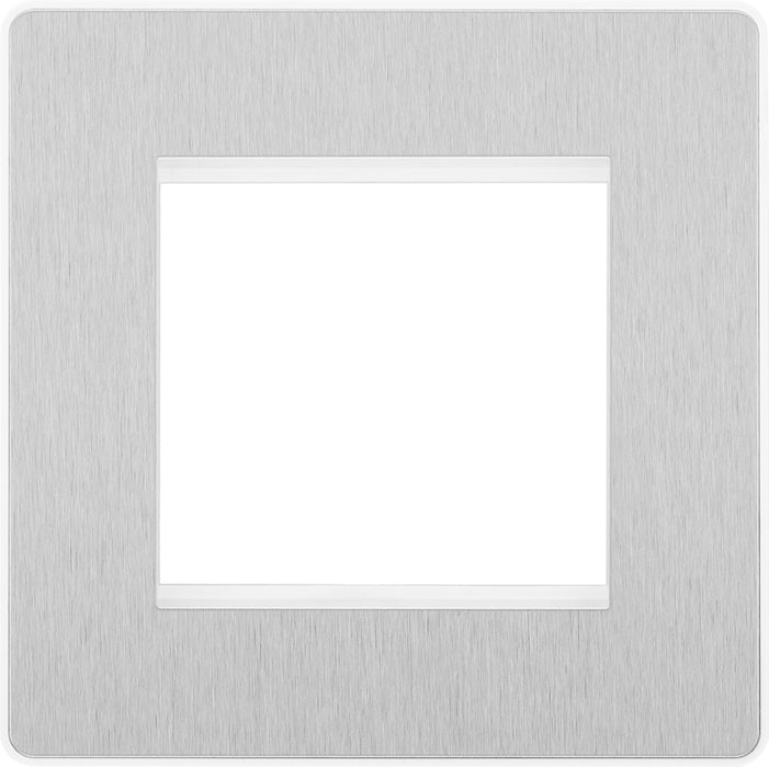 BG Evolve PCDBSEMS2W Twin Euro Module Aperture Single Front Plate (50 x 50) - Brushed Steel (White) - westbasedirect.com
