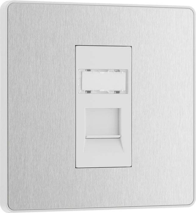 BG Evolve PCDBSRJ451W Single RJ45 Telephone Socket - Brushed Steel (White) - westbasedirect.com