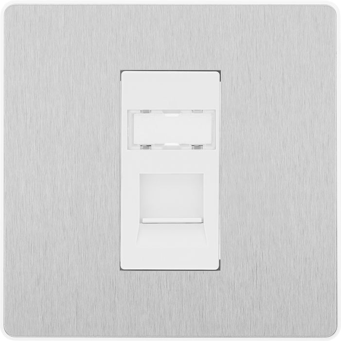BG Evolve PCDBSRJ451W Single RJ45 Telephone Socket - Brushed Steel (White) - westbasedirect.com