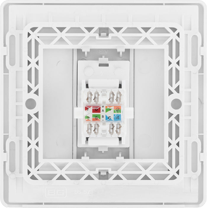 BG Evolve PCDBSRJ451W Single RJ45 Telephone Socket - Brushed Steel (White) - westbasedirect.com