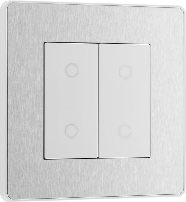 BG Evolve PCDBSTDM2W 2-Way Master 200W Double Touch Dimmer Switch - Brushed Steel (White) - westbasedirect.com