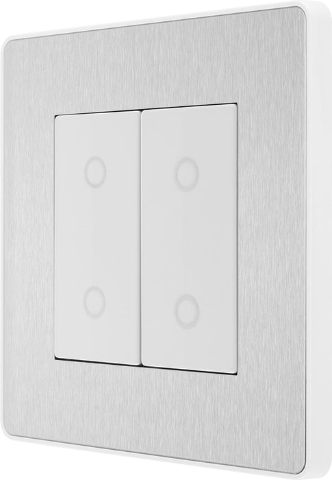 BG Evolve PCDBSTDM2W 2-Way Master 200W Double Touch Dimmer Switch - Brushed Steel (White) - westbasedirect.com