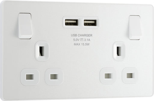 BG Evolve PCDCL22U3W 13A Double Switched Power Socket + 2xUSB(3.1A) - Pearlescent White (White) - westbasedirect.com