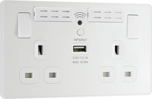 BG Evolve PCDCL22UWRW 13A Double Switched Power Socket + WiFi Extender + 1xUSB(2.1A) - Pearlescent White (White) - westbasedirect.com
