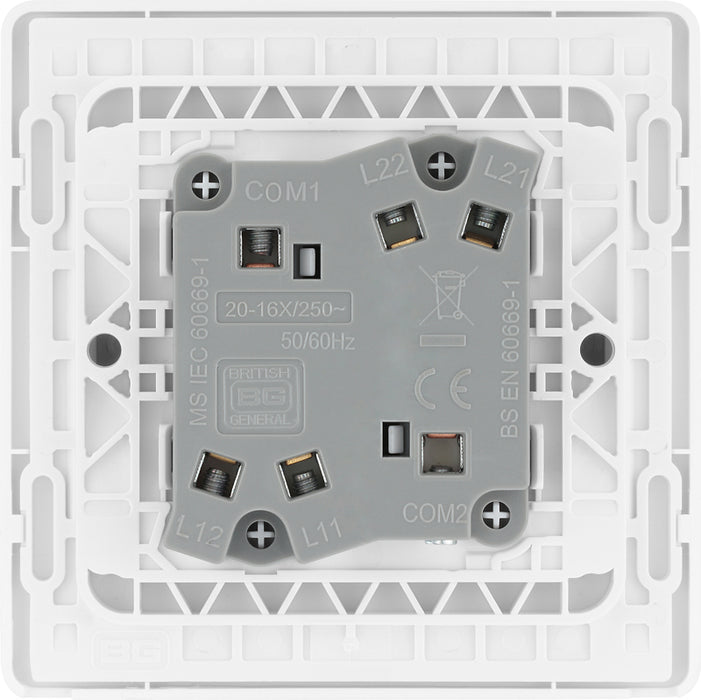 BG Evolve PCDCL42WW 20A 16AX 2 Way Double Light Switch, Wide Rocker - Pearlescent White (White) - westbasedirect.com