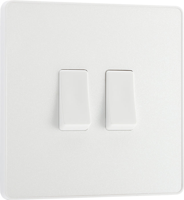 BG Evolve PCDCL42W 20A 16AX 2 Way Double Light Switch - Pearlescent White (White) - westbasedirect.com