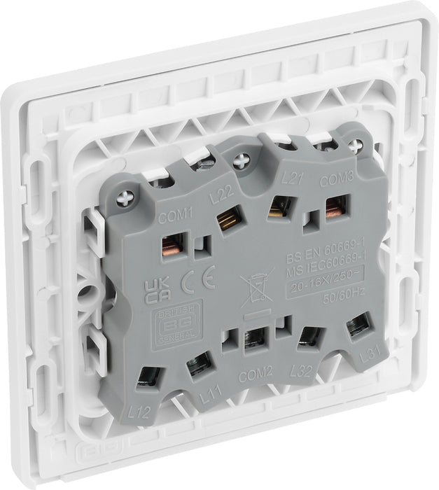 BG Evolve PCDCL43W 20A 16AX 2 Way Triple Light Switch - Pearlescent White (White) - westbasedirect.com