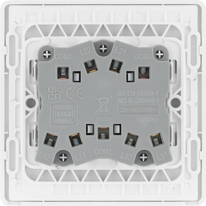 BG Evolve PCDCL43W 20A 16AX 2 Way Triple Light Switch - Pearlescent White (White) - westbasedirect.com
