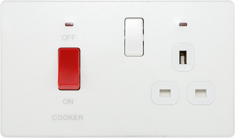 BG Evolve PCDCL70W 45A Cooker Control Socket, Double Pole Switch with LED Power Indicator - Pearlescent White (White) - westbasedirect.com