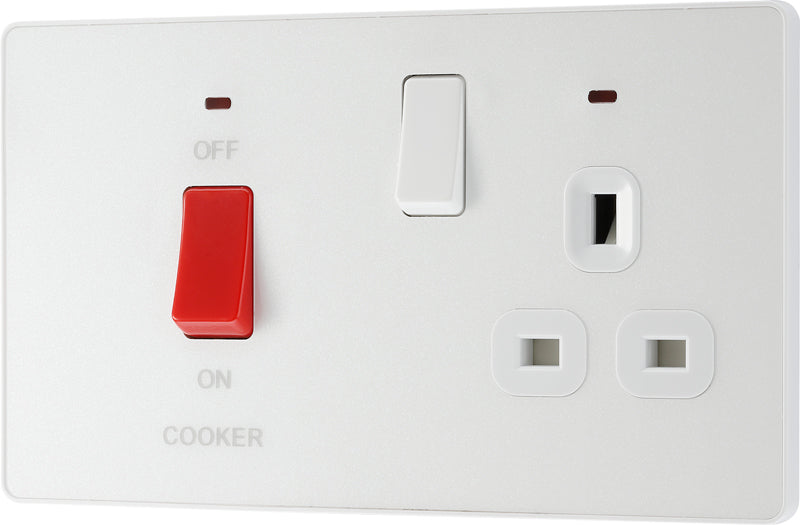BG Evolve PCDCL70W 45A Cooker Control Socket, Double Pole Switch with LED Power Indicator - Pearlescent White (White) - westbasedirect.com