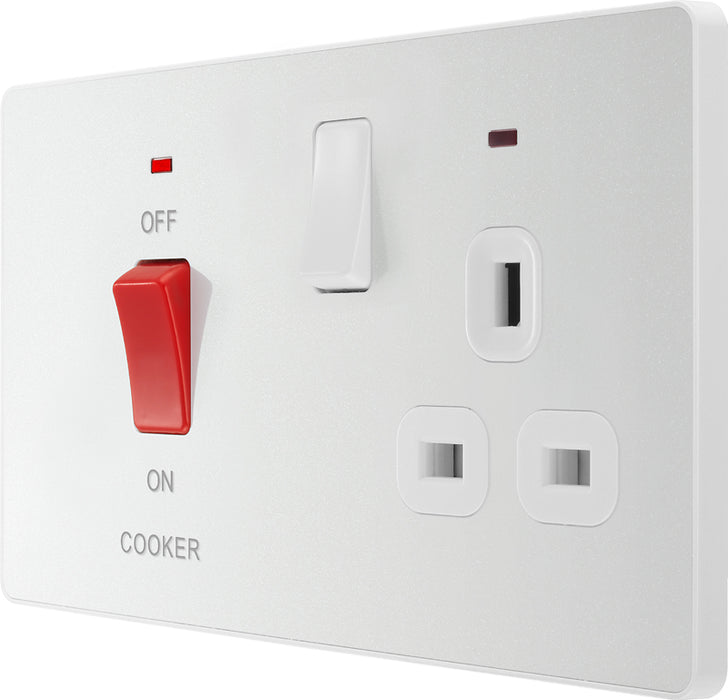 BG Evolve PCDCL70W 45A Cooker Control Socket, Double Pole Switch with LED Power Indicator - Pearlescent White (White) - westbasedirect.com