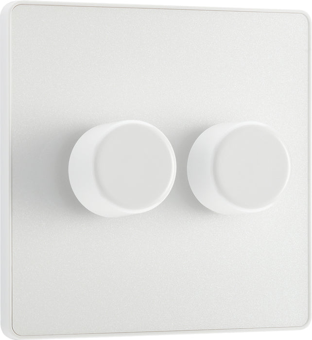 BG Evolve PCDCL82W 2-Way Trailing Edge LED 200W Double Dimmer Switch Push On/Off - Pearlescent White (White) - westbasedirect.com