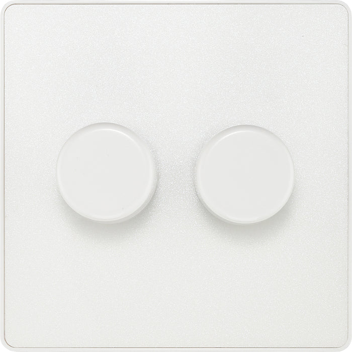 BG Evolve PCDCL82W 2-Way Trailing Edge LED 200W Double Dimmer Switch Push On/Off - Pearlescent White (White) - westbasedirect.com