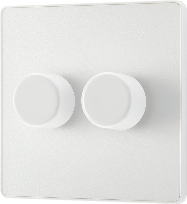 BG Evolve PCDCL82W 2-Way Trailing Edge LED 200W Double Dimmer Switch Push On/Off - Pearlescent White (White) - westbasedirect.com