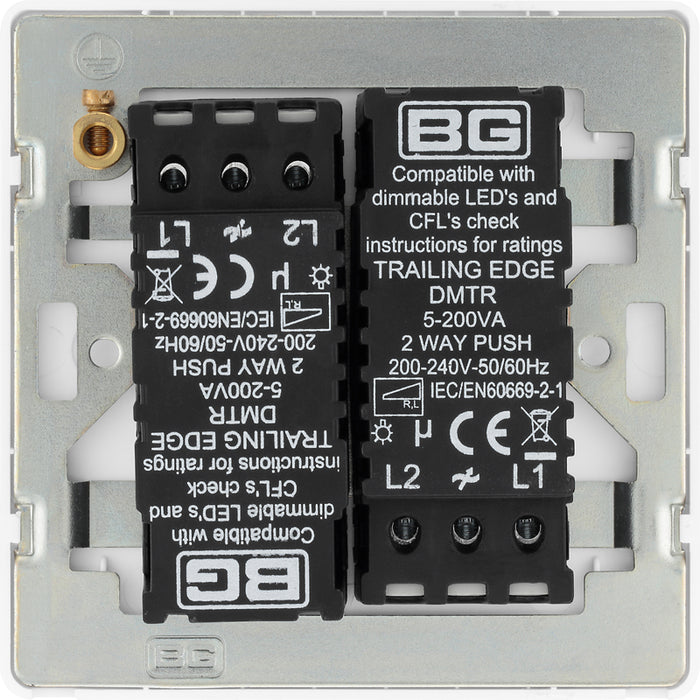 BG Evolve PCDCL82W 2-Way Trailing Edge LED 200W Double Dimmer Switch Push On/Off - Pearlescent White (White) - westbasedirect.com