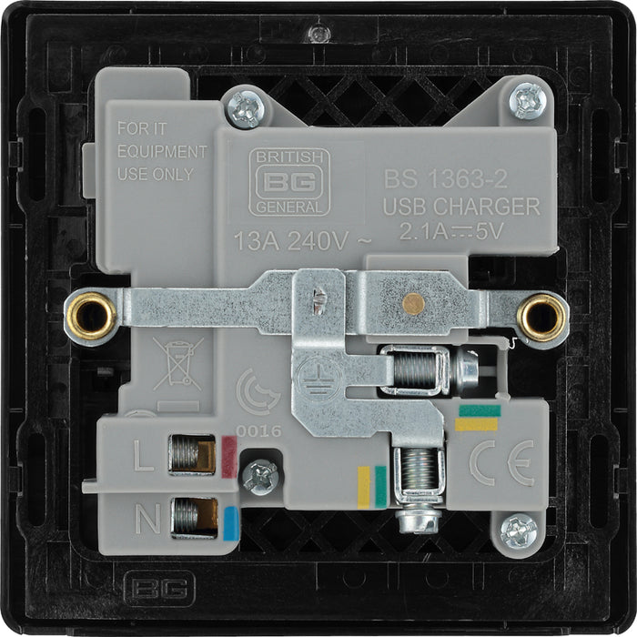 BG Evolve PCDCP21U2B 13A Single Switched Power Socket + 2xUSB(2.1A) - Polished Copper (Black) - westbasedirect.com