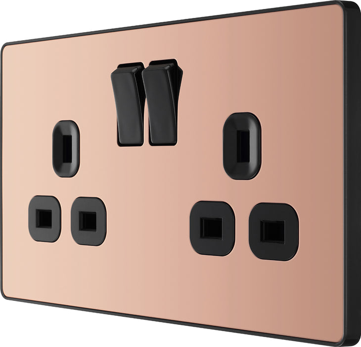 BG Evolve PCDCP22B 13A Double Switched Power Socket - Polished Copper (Black) - westbasedirect.com