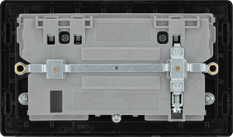 BG Evolve PCDCP22U3B 13A Double Switched Power Socket + 2xUSB(3.1A) - Polished Copper (Black) - westbasedirect.com