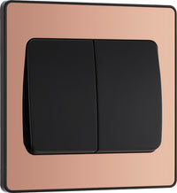 BG Evolve PCDCP42WB 20A 16AX 2 Way Double Light Switch, Wide Rocker - Polished Copper (Black)