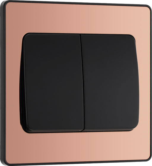 BG Evolve PCDCP42WB 20A 16AX 2 Way Double Light Switch, Wide Rocker - Polished Copper (Black) - westbasedirect.com