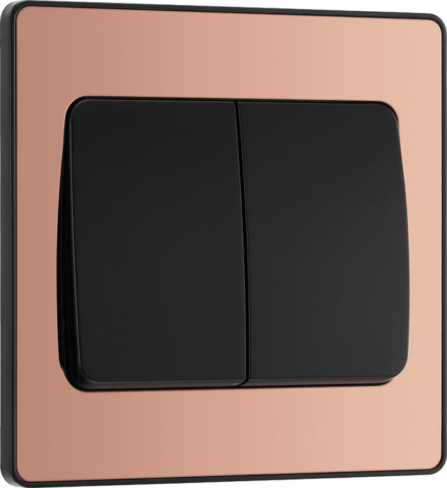 BG Evolve PCDCP42WB 20A 16AX 2 Way Double Light Switch, Wide Rocker - Polished Copper (Black) - westbasedirect.com