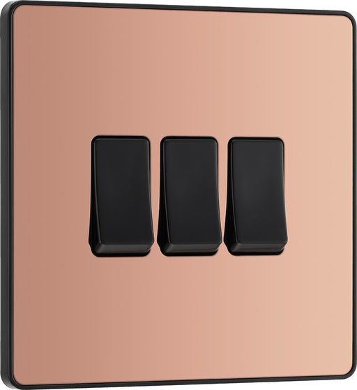 BG Evolve PCDCP43B 20A 16AX 2 Way Triple Light Switch - Polished Copper (Black) - westbasedirect.com