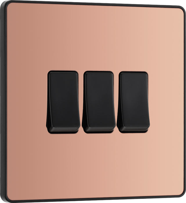 BG Evolve PCDCP43B 20A 16AX 2 Way Triple Light Switch - Polished Copper (Black) - westbasedirect.com