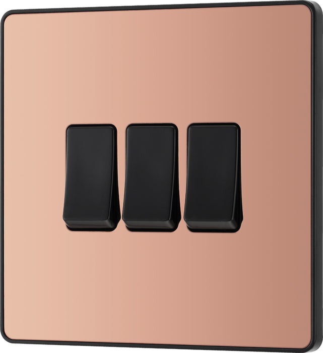 BG Evolve PCDCP43B 20A 16AX 2 Way Triple Light Switch - Polished Copper (Black) - westbasedirect.com