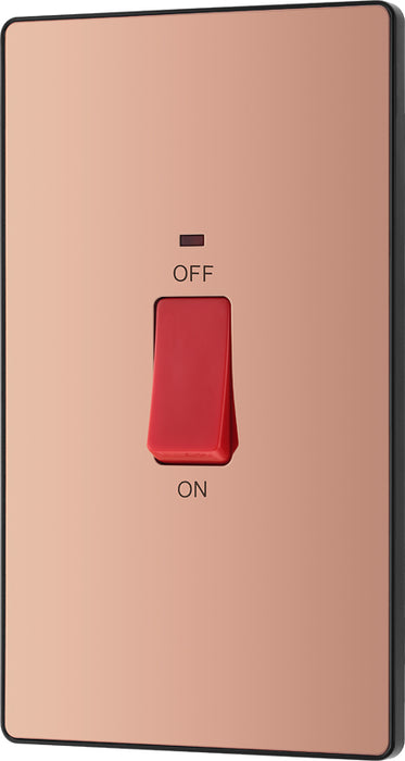 BG Evolve PCDCP72B 45A Double Pole Rectangular Switch with LED Power Indicator - Polished Copper (Black) - westbasedirect.com