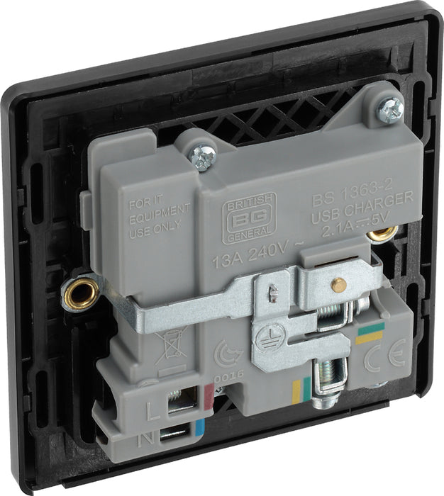 BG Evolve PCDDB21U2B 13A Single Switched Power Socket + 2xUSB(2.1A) - Matt Blue (Black) - westbasedirect.com
