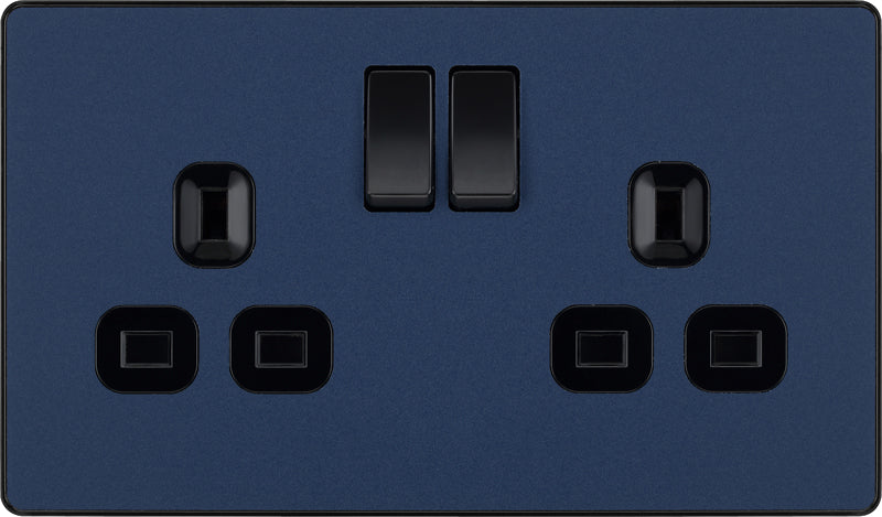 BG Evolve PCDDB22B 13A Double Switched Power Socket - Matt Blue (Black) (5 Pack) - westbasedirect.com