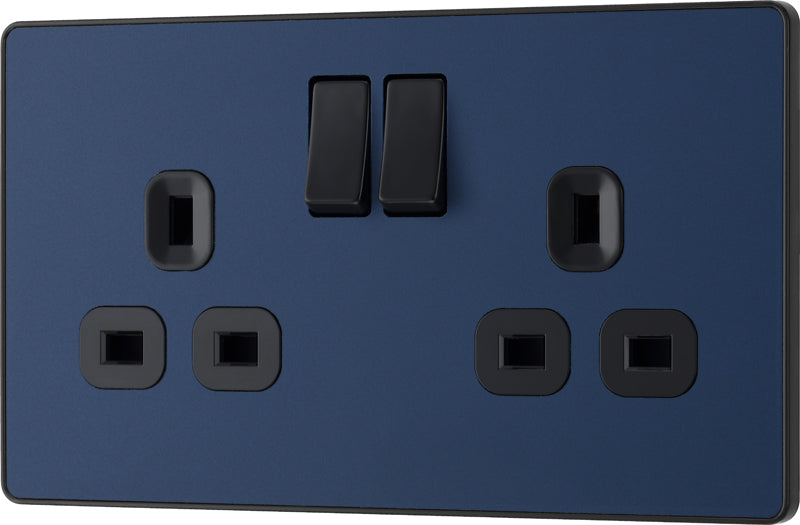 BG Evolve PCDDB22B 13A Double Switched Power Socket - Matt Blue (Black) (5 Pack) - westbasedirect.com