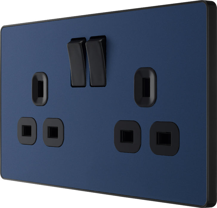 BG Evolve PCDDB22B 13A Double Switched Power Socket - Matt Blue (Black) - westbasedirect.com