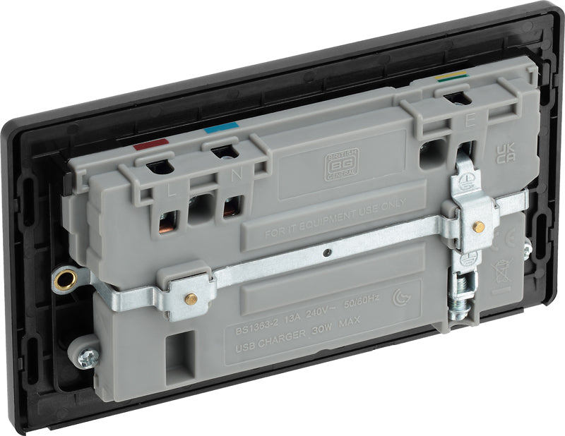 BG Evolve PCDDB22UAC30B 13A Double Switched Power Socket + USB C 30W + USB A(3.1A) - Matt Blue (Black) - westbasedirect.com