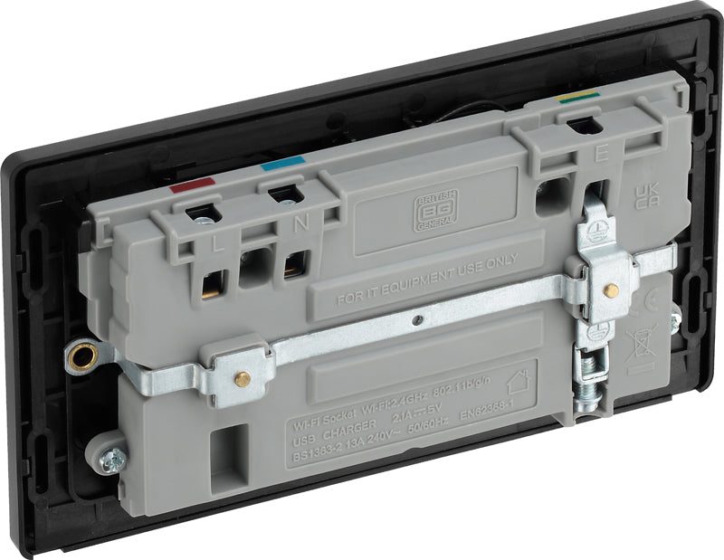 BG Evolve PCDDB22UWRB 13A Double Switched Power Socket + WiFi Extender + 1xUSB(2.1A) - Matt Blue (Black) - westbasedirect.com