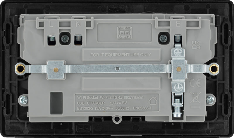 BG Evolve PCDDB22UWRB 13A Double Switched Power Socket + WiFi Extender + 1xUSB(2.1A) - Matt Blue (Black) - westbasedirect.com