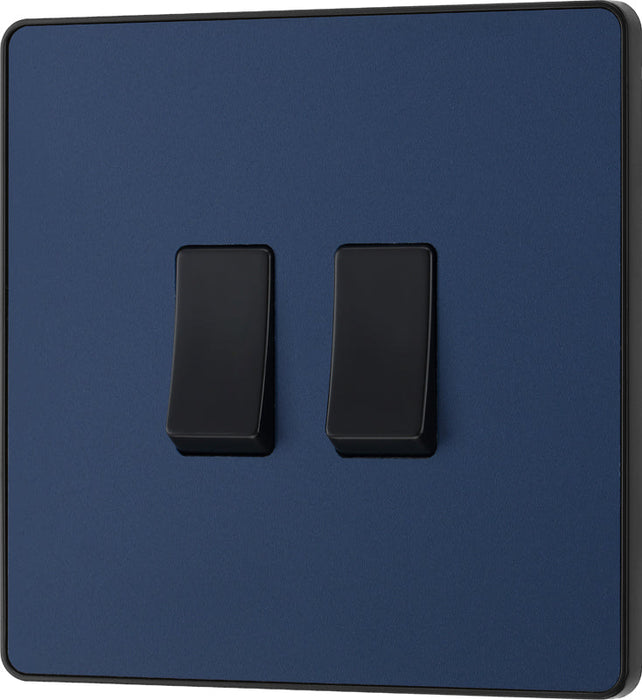 BG Evolve PCDDB42B 20A 16AX 2 Way Double Light Switch - Matt Blue (Black) (5 Pack) - westbasedirect.com