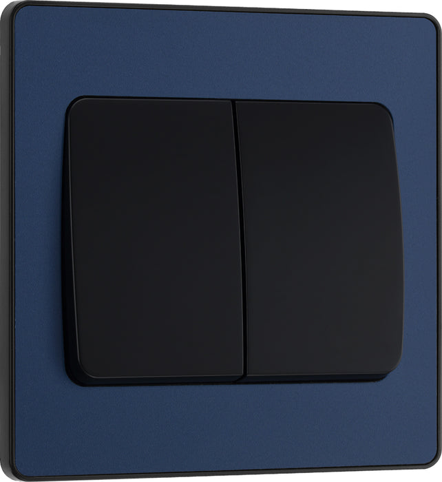 BG Evolve PCDDB42WB 20A 16AX 2 Way Double Light Switch, Wide Rocker - Matt Blue (Black) - westbasedirect.com