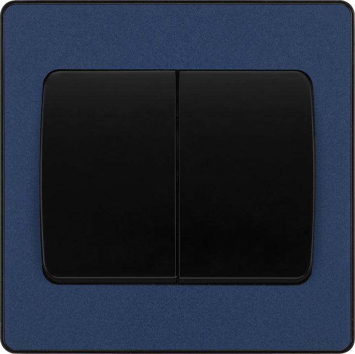 BG Evolve PCDDB42WB 20A 16AX 2 Way Double Light Switch, Wide Rocker - Matt Blue (Black) - westbasedirect.com