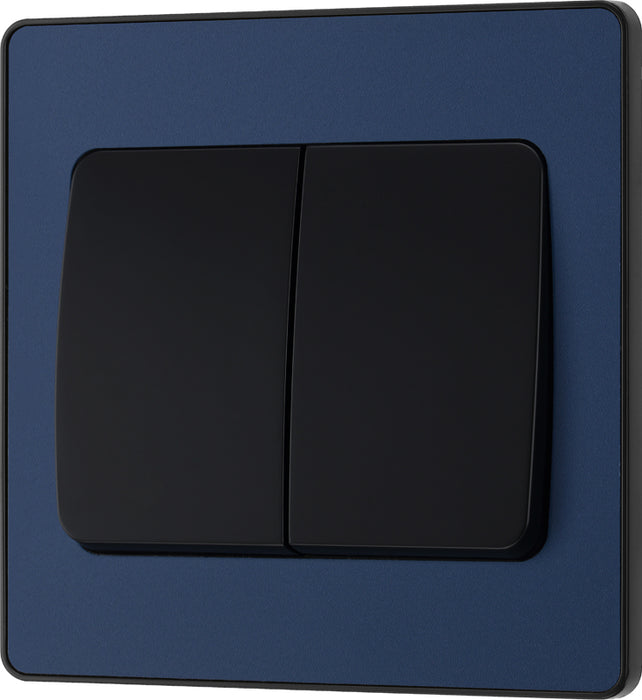 BG Evolve PCDDB42WB 20A 16AX 2 Way Double Light Switch, Wide Rocker - Matt Blue (Black) - westbasedirect.com