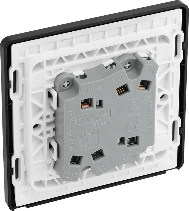 BG Evolve PCDDB42WB 20A 16AX 2 Way Double Light Switch, Wide Rocker - Matt Blue (Black) - westbasedirect.com