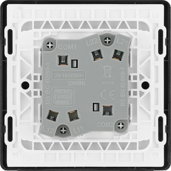 BG Evolve PCDDB42WB 20A 16AX 2 Way Double Light Switch, Wide Rocker - Matt Blue (Black) - westbasedirect.com