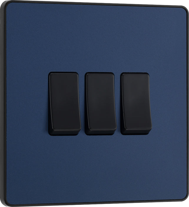 BG Evolve PCDDB43B 20A 16AX 2 Way Triple Light Switch - Matt Blue (Black) - westbasedirect.com