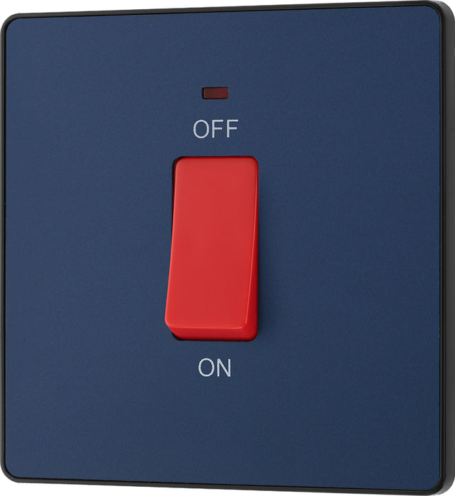 BG Evolve PCDDB74B 45A Double Pole Square Switch with LED Power Indicator - Matt Blue (Black) - westbasedirect.com