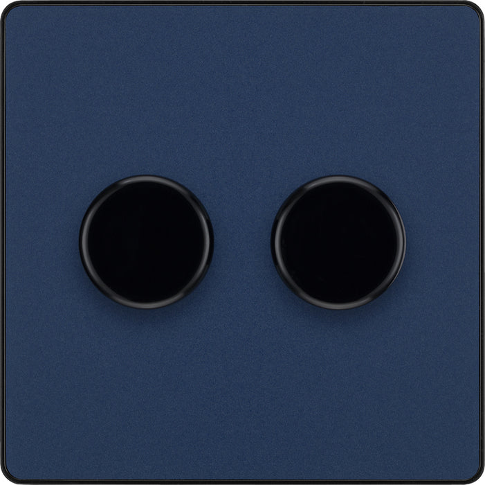 BG Evolve PCDDB82B 2-Way Trailing Edge LED 200W Double Dimmer Switch Push On/Off - Matt Blue (Black) - westbasedirect.com